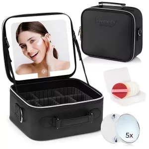 منظم مستحضرات التجميل وحقيبة مستحضرات التجميل مع مرآة LED للنساء