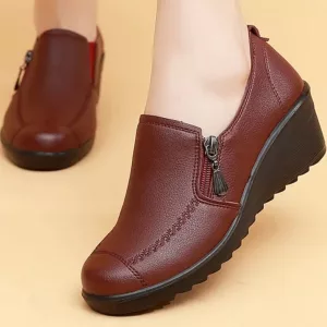 wedge shoes, casual shoes, genuine leather shoes, zip shoes