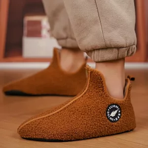 winter house slippers, non slip sole slippers, warm slippers, plush slippers, thick sole slippers, closed toe slippers